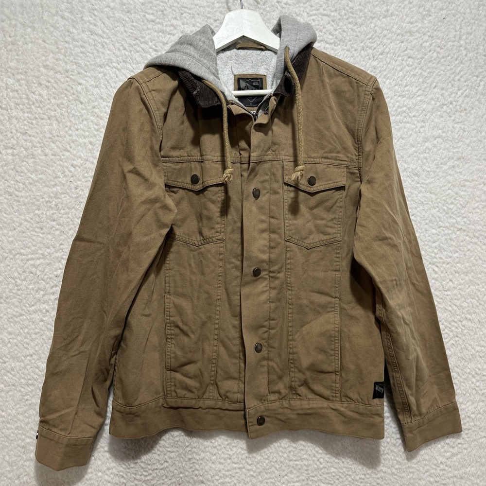 Vintage Y2K Vans x AV Brown/TanFull Zip‎ w/lined Snap Button Hooded Jacket Sz S